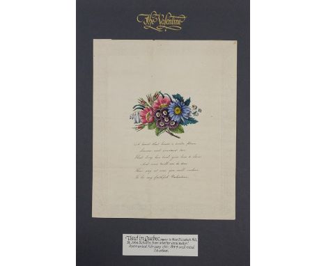 Valentine. Canadian Valentine, embossed lace border with central hand-coloured lithographic illustration of flowers, extensiv