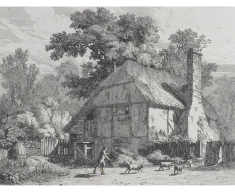 Collection of 19th-century architectural/topographical etchings from The Cottages and Farm-Houses of England, by Francis Stev