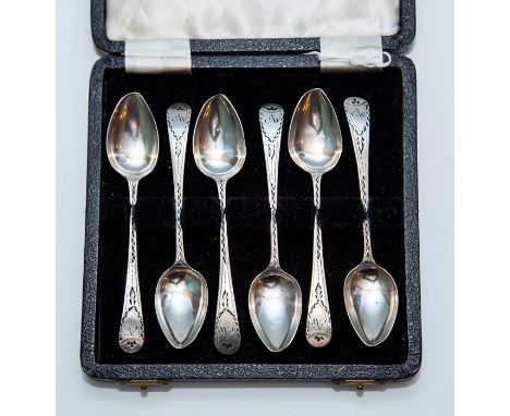 A set of six George III silver old English pattern teaspoons, bright cut engraved and monogrammed, maker Christian Kerr Reid,