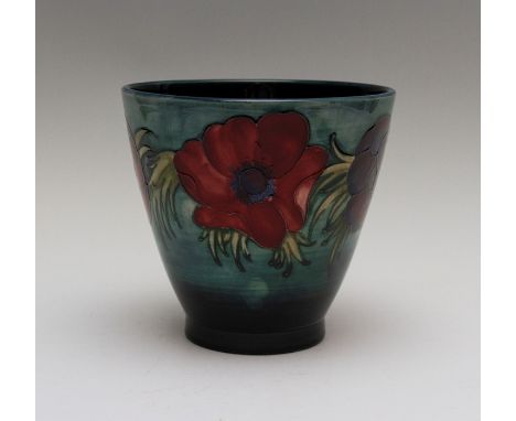 A Moorcroft tapered anemone planter, impressed mark and green W.M initials, height 16cm