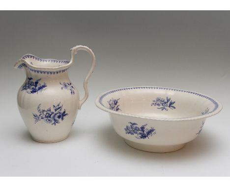 An early nineteenth century blue and white transfer printed Spode Flower Sprays pattern jug and bowl, circa 1820-30. Bowl dia