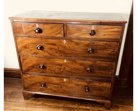 A mid 19th Century Victorian mahogany chest of drawers, circa 1850, rectangular form top above two short and three long gradu