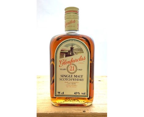 A bottle of 21 year old Glenfarclas Single Malt Scotch Whisky c.1980's.Region: SpeysideDistillery: GlenfarclasDistilled: c.19