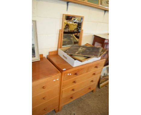 IN THE STYLE OF HEALS, A LIGHT OAK FIVE DRAWER DRESSING CHEST WITH MIRRORED BACK