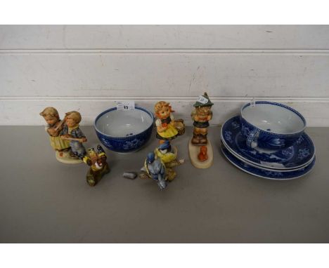 MIXED LOT : THREE GOEBEL FIGURES AND VARIOUS SMALL BIRD MODELS, QUANTITY OF WEDGWOOD FALLOW DEER TEA WARES