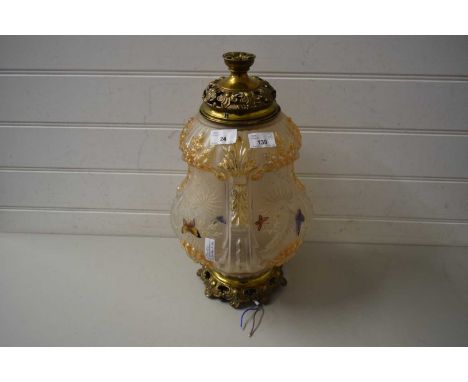 HAND PAINTED OPAQUE GLASS AND BRASS MOUNTED HANGING CEILING LIGHT FITTING