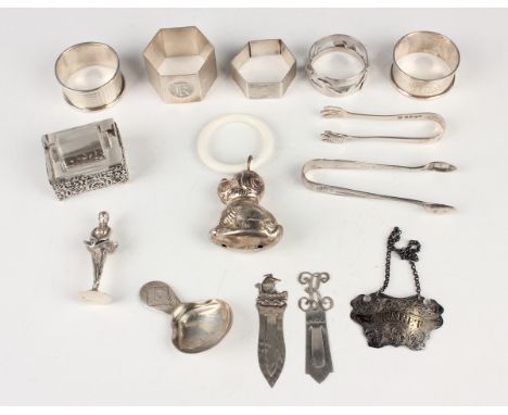 A small group of silver, including a Danish .830 silver bookmark with Viking ship finial, Copenhagen by Hugo Griün, another b