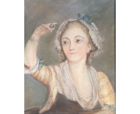 Follower of Jean-Baptiste Greuze - Half Length Portrait of a Girl wearing a Lace Bonnet, 19th century pastel, 33cm x 27cm, wi