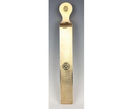 A George IV silver gilt gentleman's razor strop and case, each side of the handle and rectangular case engraved with a crest 