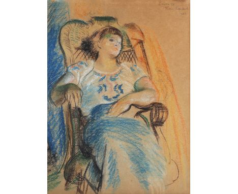 Roland Vivian Pitchforth - Three-quarter Length Portrait of a Seated Lady, pastel with coloured chalks, signed and dated 1937