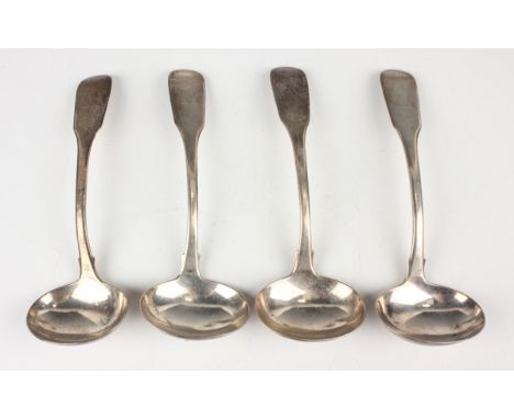 A set of four Victorian silver Fiddle pattern sauce ladles, crest engraved, Newcastle 1840 by Reid &amp; Sons, weight 212.5g,
