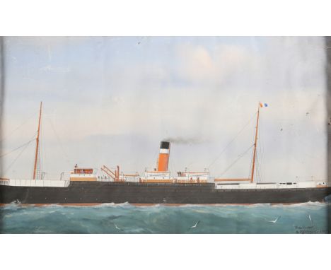 Attributed to Gaetano D'Esposito - 'R.M.S. Sicilian' (Pierhead Portrait), gouache, emboldened signature and date 1907 recto, 