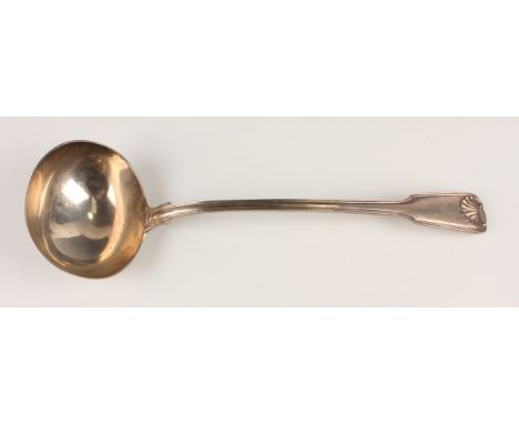 An early Victorian silver Fiddle, Thread and Shell pattern soup ladle, London 1860 by Chawner &amp; Co, weight 267.6g, length
