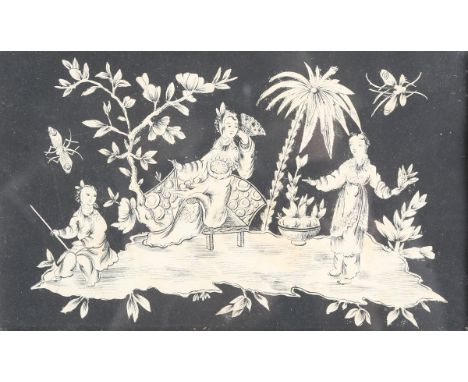 French School - Chinoiserie Scene, 19th century lithograph, 11cm x 19cm, within an ebonized and gilt frame, together with a 2