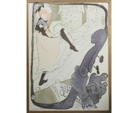 Henri de Toulouse-Lautrec - Jane Avril au Jardin de Paris, early 20th century lithograph, 80cm x 59cm, within a gilt frame.Bu