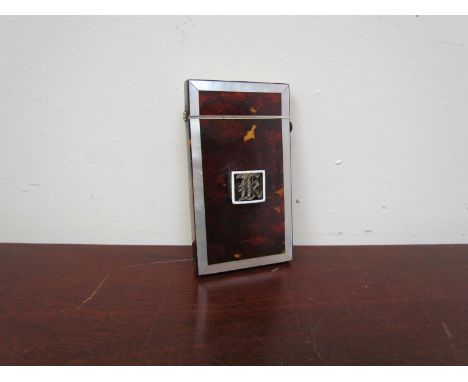 A Victorian tortoiseshell calling card case with mother of pearl border and applied "K" cartouche, 9cm tall