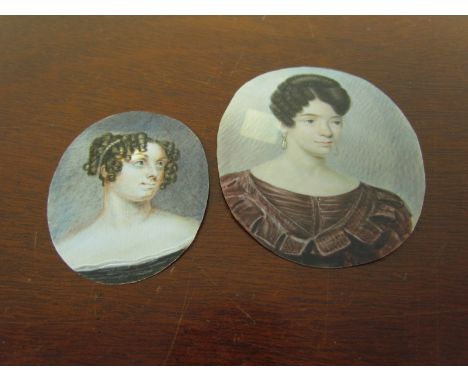 Two 19th Century ivory portrait miniatures of women, 6 &amp; 8cm tall