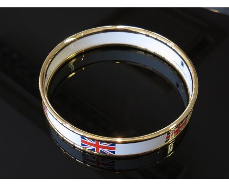A Halcyon Days enamelled bangle with Union Jack design in box