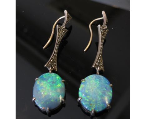A pair of opal drop earrings