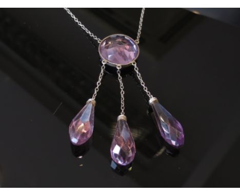 A silver amethyst pendant drop necklace 