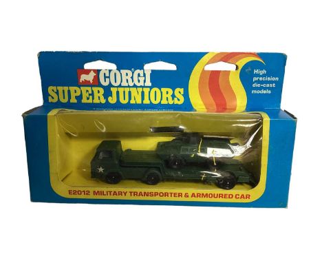 Corgi Super Juniors diecast Military vehicles US Army Tanker No.E2011 &amp; Transporter and Armoured Car No.E2012, plus Corgi
