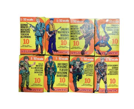 Atlantic 1:32 Scale WWII Soldiers Complete Set No.s2101-2108, all yellow boxes, plus two duplicates (10)