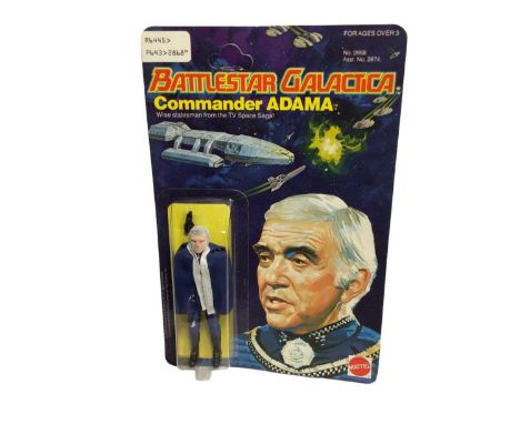 Mattel 1978 Battlestar Galactica Commander Adama 4" action figure with colonial blaster &amp; cloth cape, on Series 1 unpunch