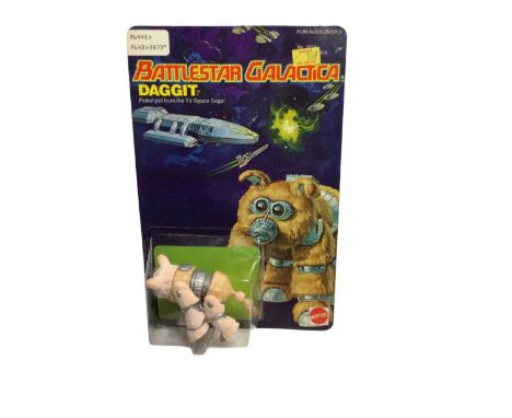 Mattel 1978 Battlestar Galactica Daggit (tan) action figure, on Series 1 unpunched card and blister pack No.2873 (1)