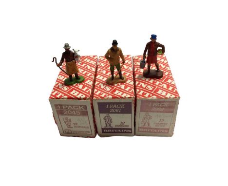 Britains Pink Trade Boxes Farmers 12 Pack No.2061 (Complete), Farmers Wives 12 Pack No.2062 (9 items), Tractor Driver 12 Pack