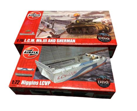 Airfix D -Day 1:76 Scale LCM MkII &amp; Sherman No.AO3301 (x5), 1:72 Scale Higgins LCVP No.AO2340 (x6) &amp; Supermarine Spit