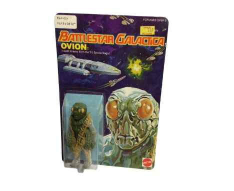 Mattel 1978 Battlestar Galactica Ovion 4" action figure with yellow lace cloak, on Series 1 unpunched card and blister pack N