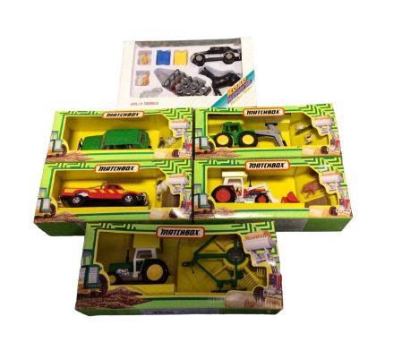 Matchbox Farm diecast including Play Set FM-9 (x2), Range Rover FM-1, Muir Tractor &amp; Back Shovel FM-2, Shovel Tractor Rad
