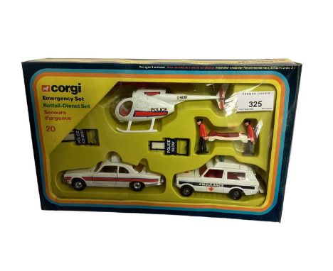 Corgi diecast Emergency Set 20, Police Porche 924 No.430, Rover 3500 Police No.339, Police Rover 3.5 No.339 &amp; Ford Escort