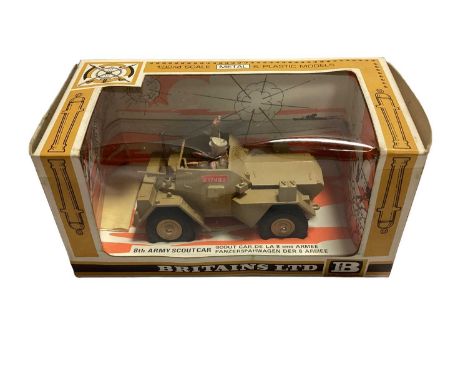 Britains military vehicles including 8 th Army Scout Car No.9784 &amp; Afrika Korps Kubelwagen (x3), all boxed (4)