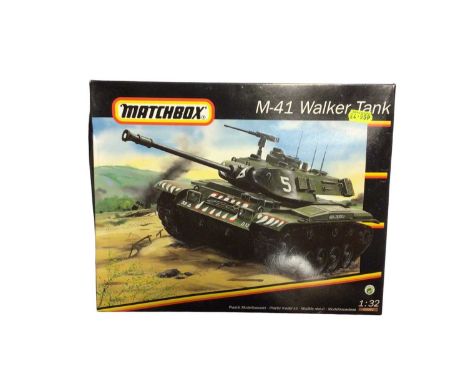 Matchbox 1:32 Scale Military Tank model kits including M-42 Twin40 Duster No.40992 (x2), M-47 Patton Tank No.40990 &amp; M-41