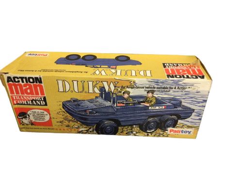 Palitoy Action Man D.U.K.W with blue six wheel body, removable windscreen &amp; Lewis Gun, boxed (1)