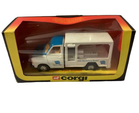 Corgi diecast Ford Transit Milk Marketing Board No.405, Raygo Rascal 400 No.459 &amp; Mazda B1600 Pick-Up (front window of bo