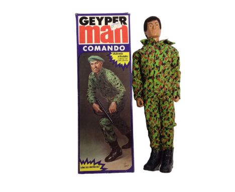 Geyper Man Commando Spanish (1981) with flock hair blue trunk body (trench knife missing), leaflet, boxed No.7017 (1)
