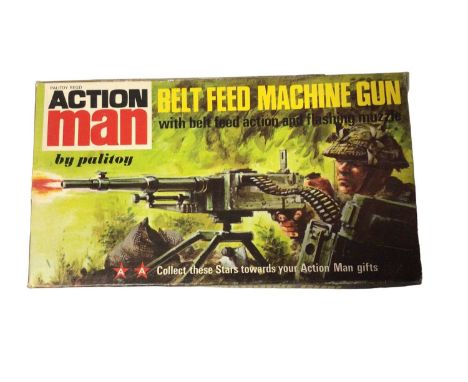 Pailitoy Action Man Belt Feed Machine Gun (1973-1978), with two sand bags &amp; leaflet, boxed No.34145 (1)
