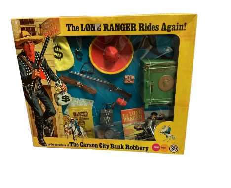 Marx Toys The Lone Range Rides Again accessory adventure packs including The Missing Mountain Climber No.7427, The Apache Buf