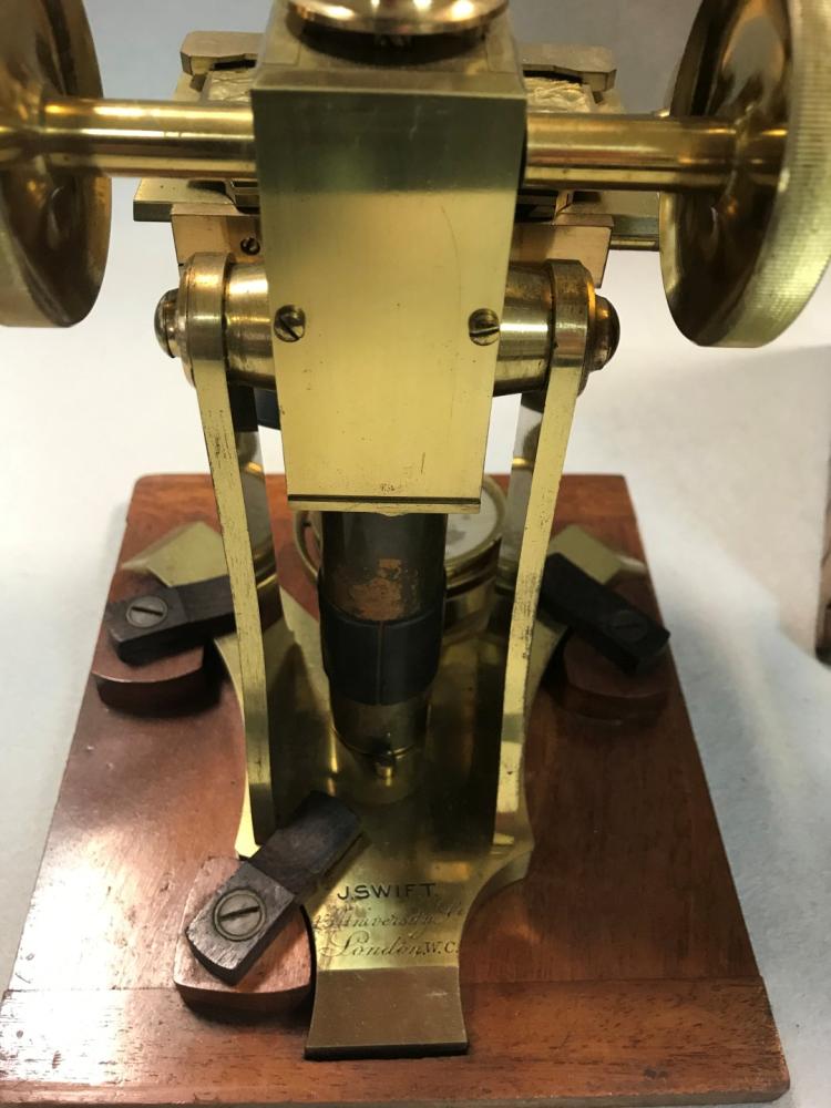 A 19th Century lacquered brass compound binocular microscope, by J