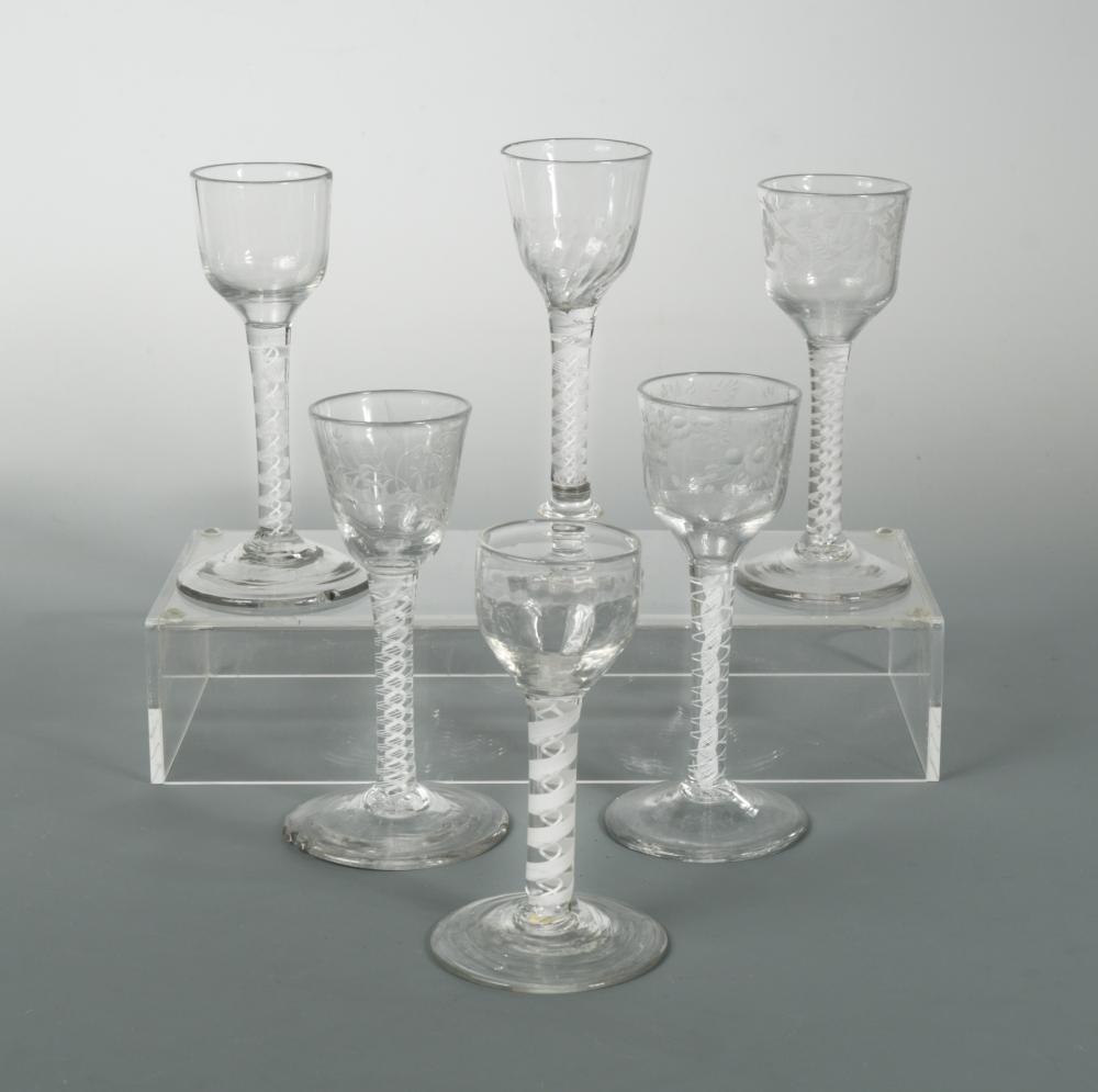 Six George Iii Air Twist Cordial Or Wine Glasses On Opaque Air Twist Stems Two With Bucket In