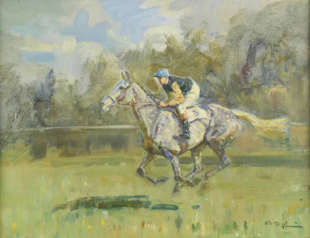 § Peter Biegel (British, 19131988) Jockey and a racehorse signed lower