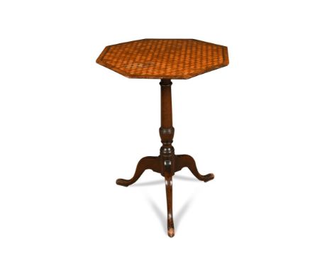 A late 18th century mahogany parquetry inlaid tripod table, 69 x 54cm (27 x 21in)  