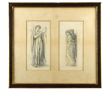 Sir Edward Coley Burne-Jones, Bt., ARA, RWS (British, 1833-1898) Hymen, the goddess of marriage holding a harp; A Married cou