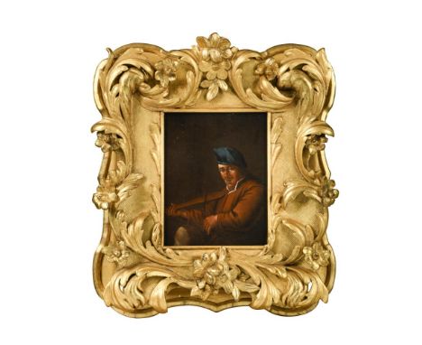 Dutch School, 19th Century  A musician playing a stringed instrument in an interior oil on board, in an ornate gilt frame 17 