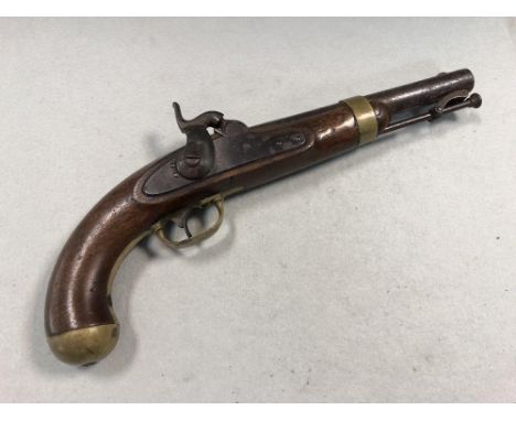 An American Model 1842 Percussion Cap Cavalry Pistol by H Aston, with 21.5cm steel barrel, the lock plate stamped US H.ASTON,