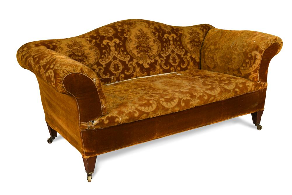 A 19th century Howard Style sofa, on four square mahogany and brass