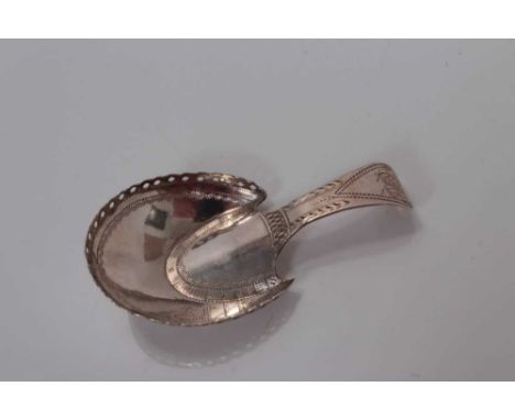 George III horseshoe bowl caddy spoon with bright cut decoration , Birmingham 1806, maker marks rubbed, 7cm