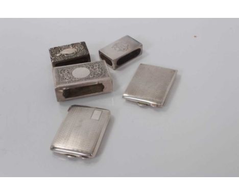 George V silver matchbook holder with engine turned decoration (Chester 1926) together with another (Chester 1929), two silve